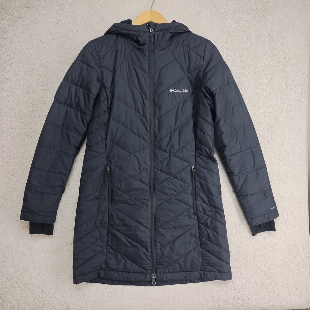 Columbia Jacket Womens S Insulated Omni-Heat Hooded Parka Quilted Black Thermal